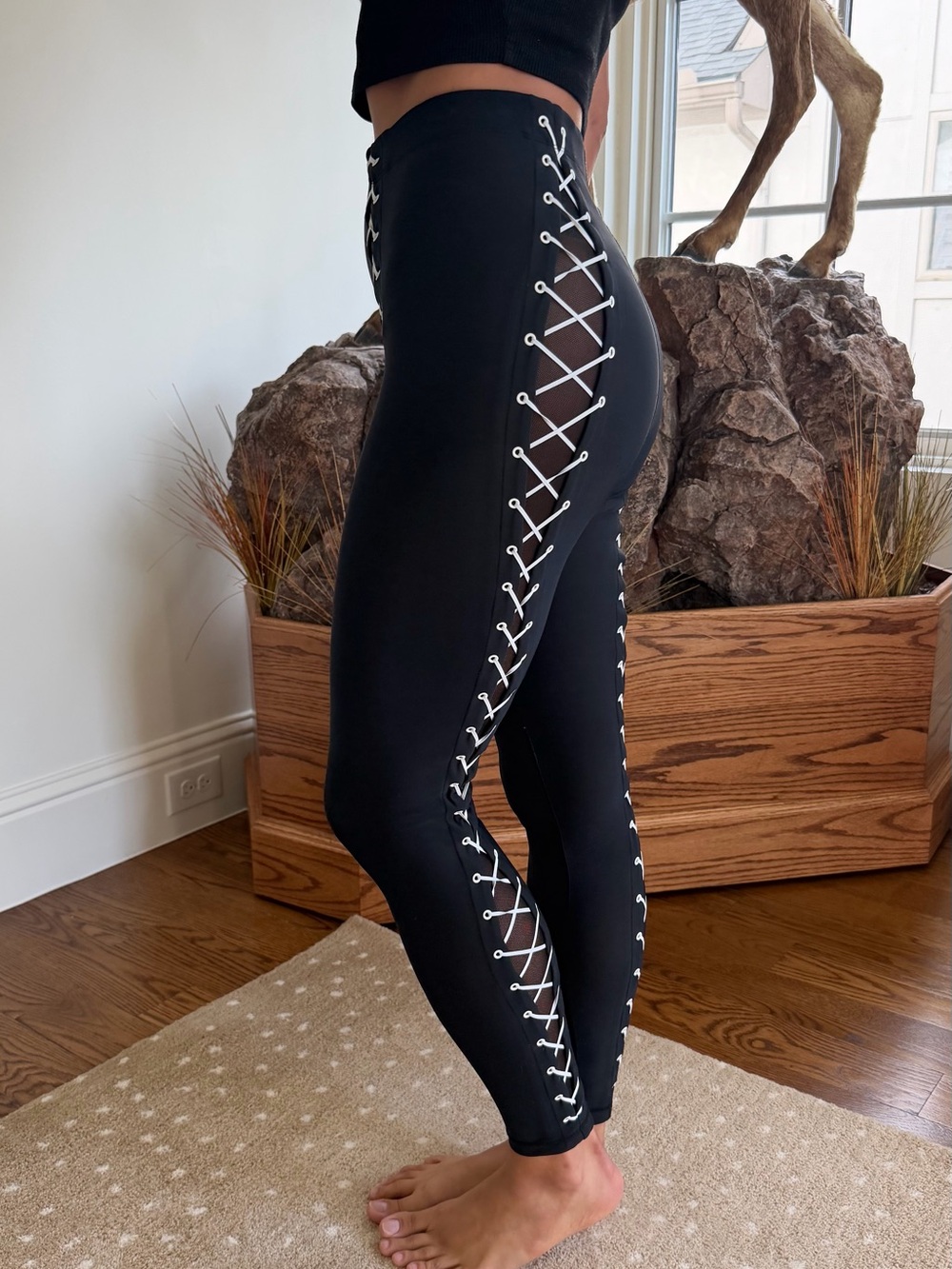 Adam Selman Sport Lace-Up Leggings, Black, small NWOT